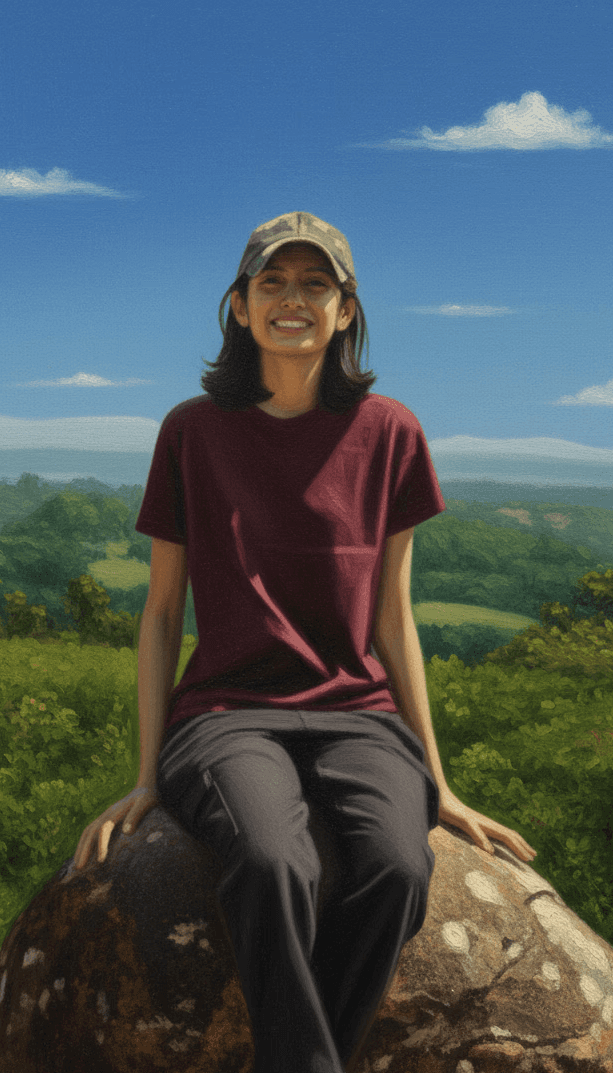Hitha sitting outdoors